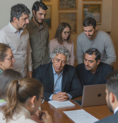 Equipo multidisciplinario trabajando en planificación de proyecto social